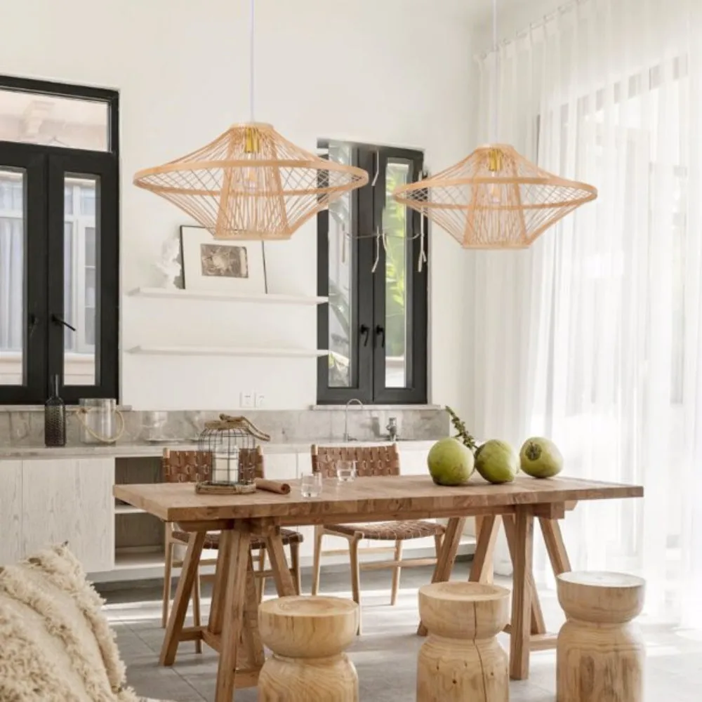 Handicraft Ceiling Light Mid-century Handmade Bamboo Lampshade Artistic Pendant Lamp Chandelier Home Decor