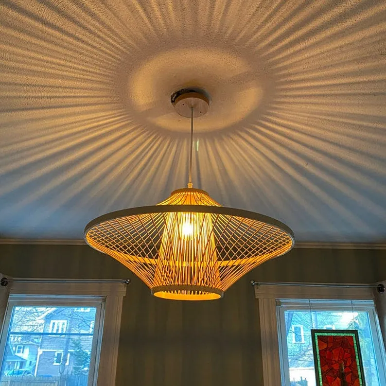 Handicraft Ceiling Light Mid-century Handmade Bamboo Lampshade Artistic Pendant Lamp Chandelier Home Decor