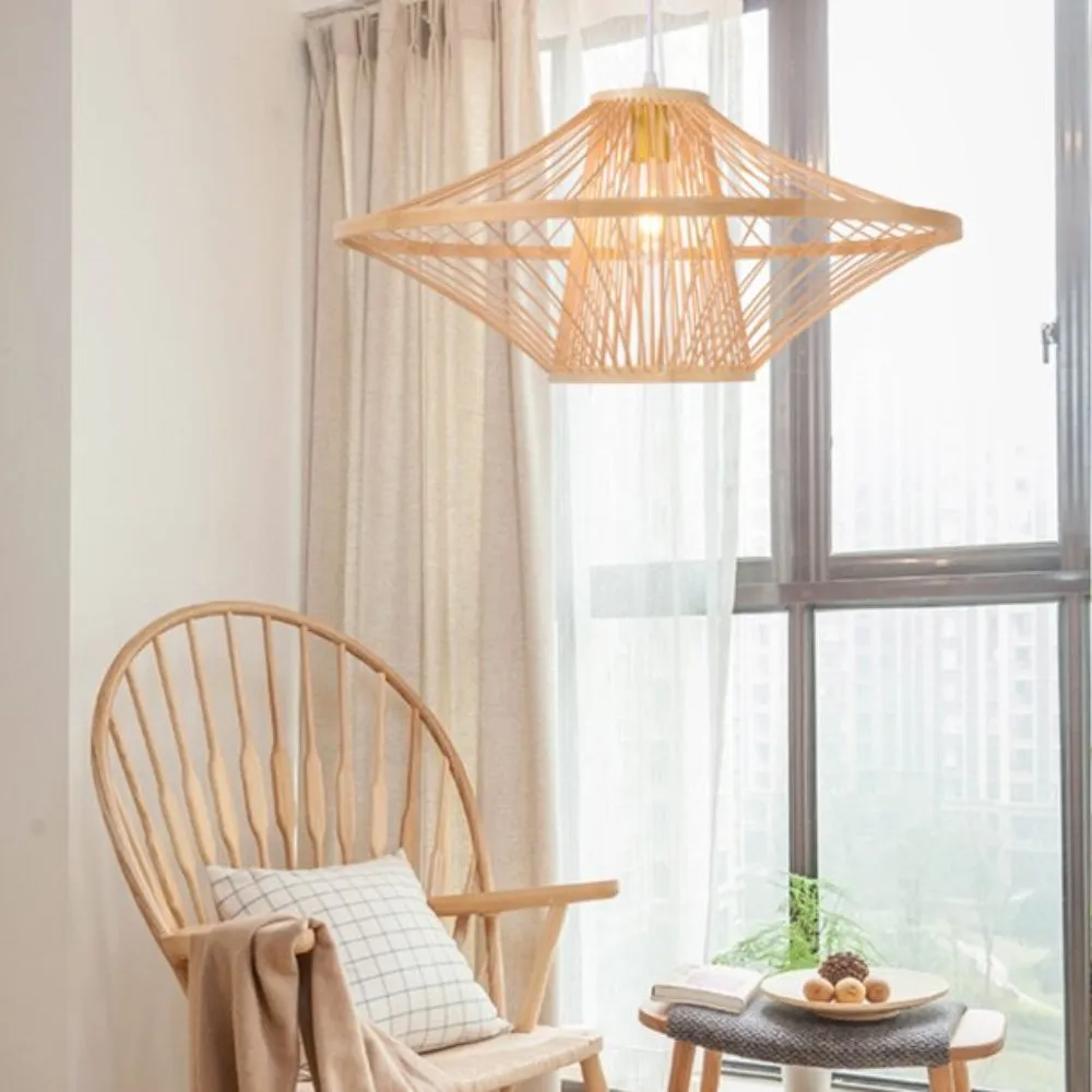 Handicraft Ceiling Light Mid-century Handmade Bamboo Lampshade Artistic Pendant Lamp Chandelier Home Decor