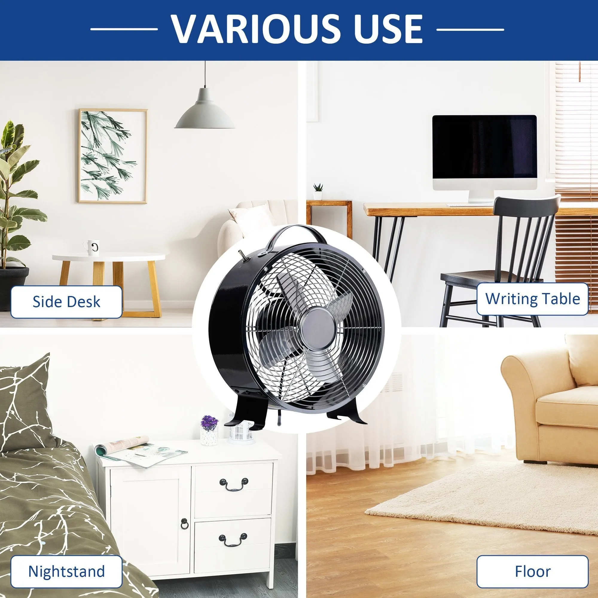 HOMCOM 26cm Electrical Table Desk Fan 2-Speed Portable for Home Office,Black