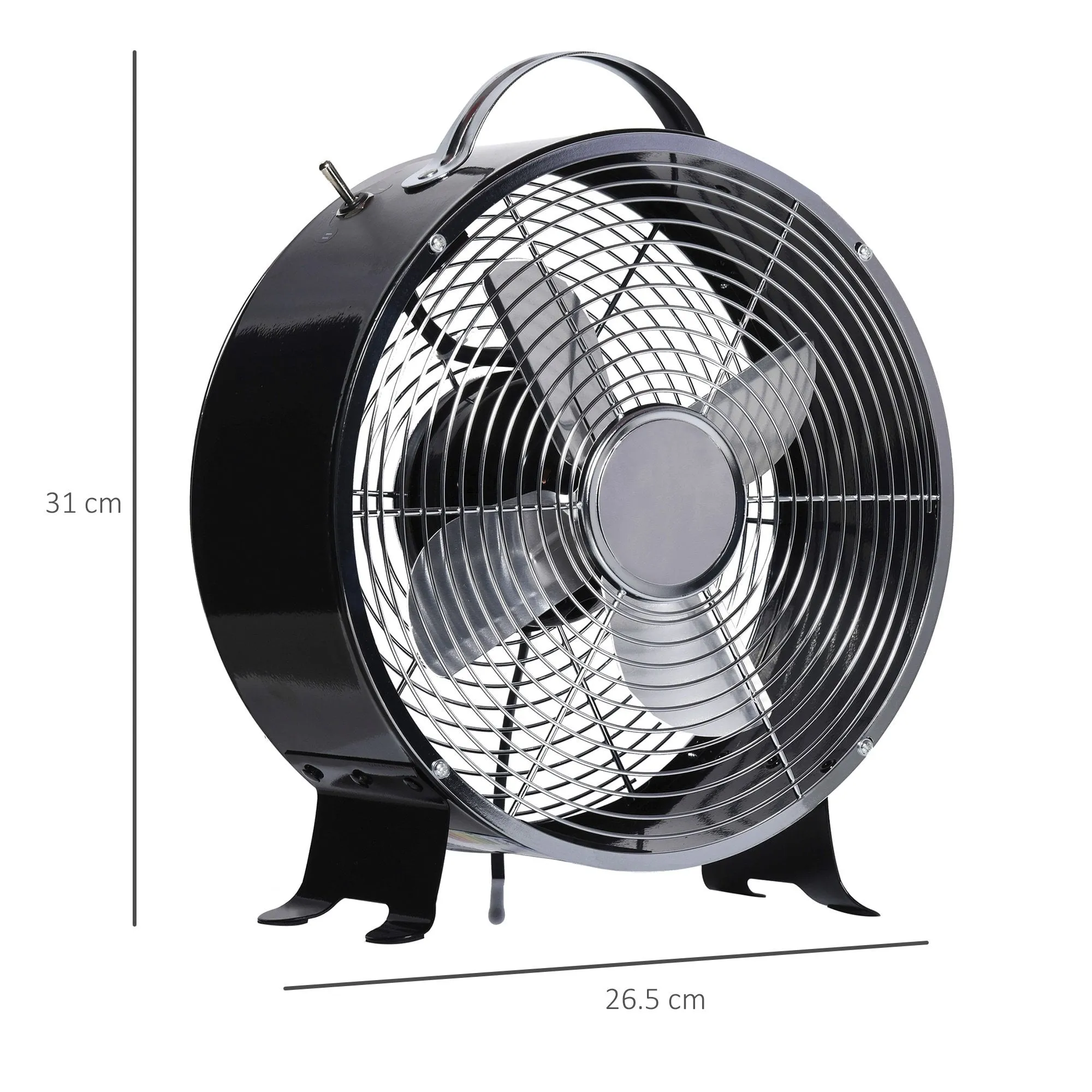 HOMCOM 26cm Electrical Table Desk Fan 2-Speed Portable for Home Office,Black