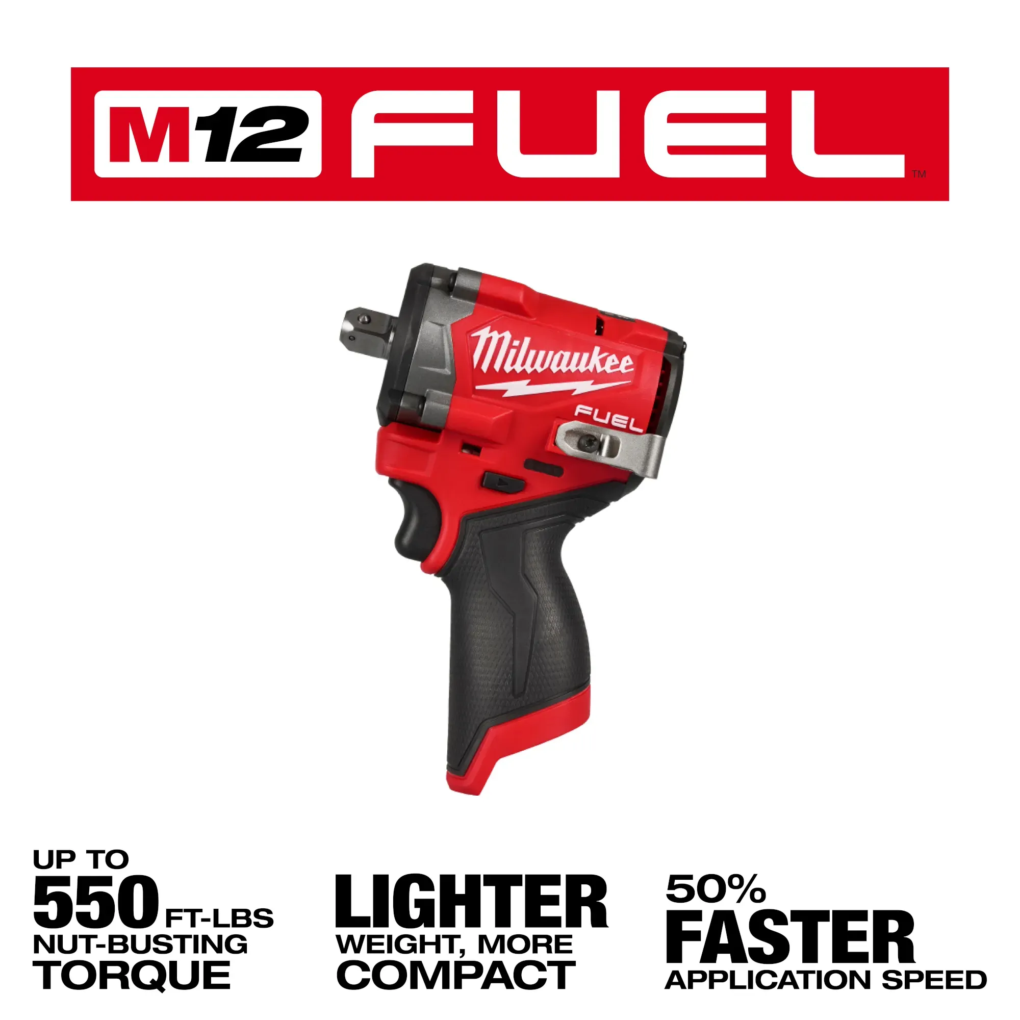 Impact Wrench - Milwaukee M12 FUEL™ Stubby 1/2" Impact Wrench w/ Pin Detent, 2563P-20