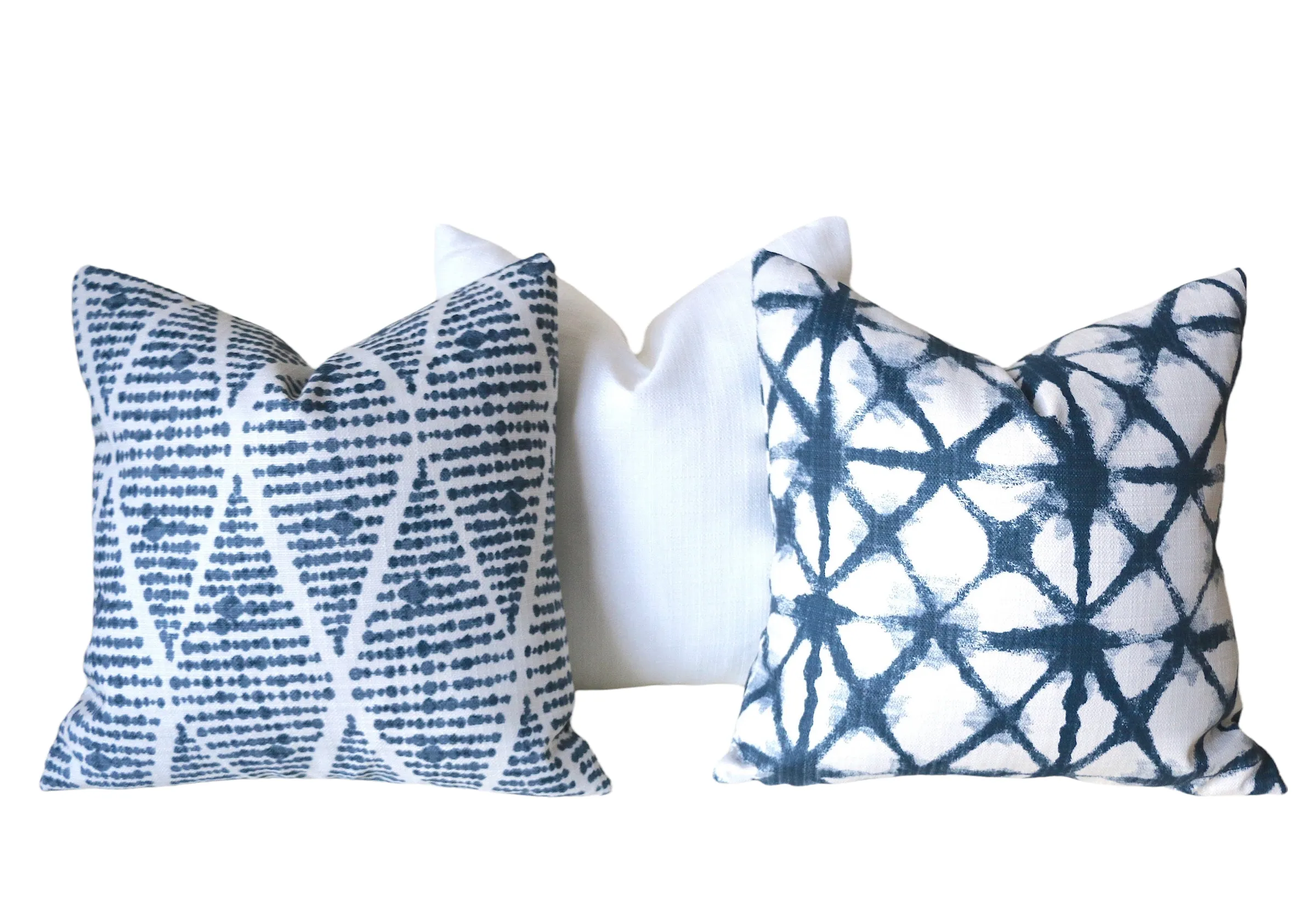 Indigo Collection: Boho Outdoor Pillow Cover / Navy Blue Patio Pillow / White Pillow Cover / Outdoor 20x20 22x22