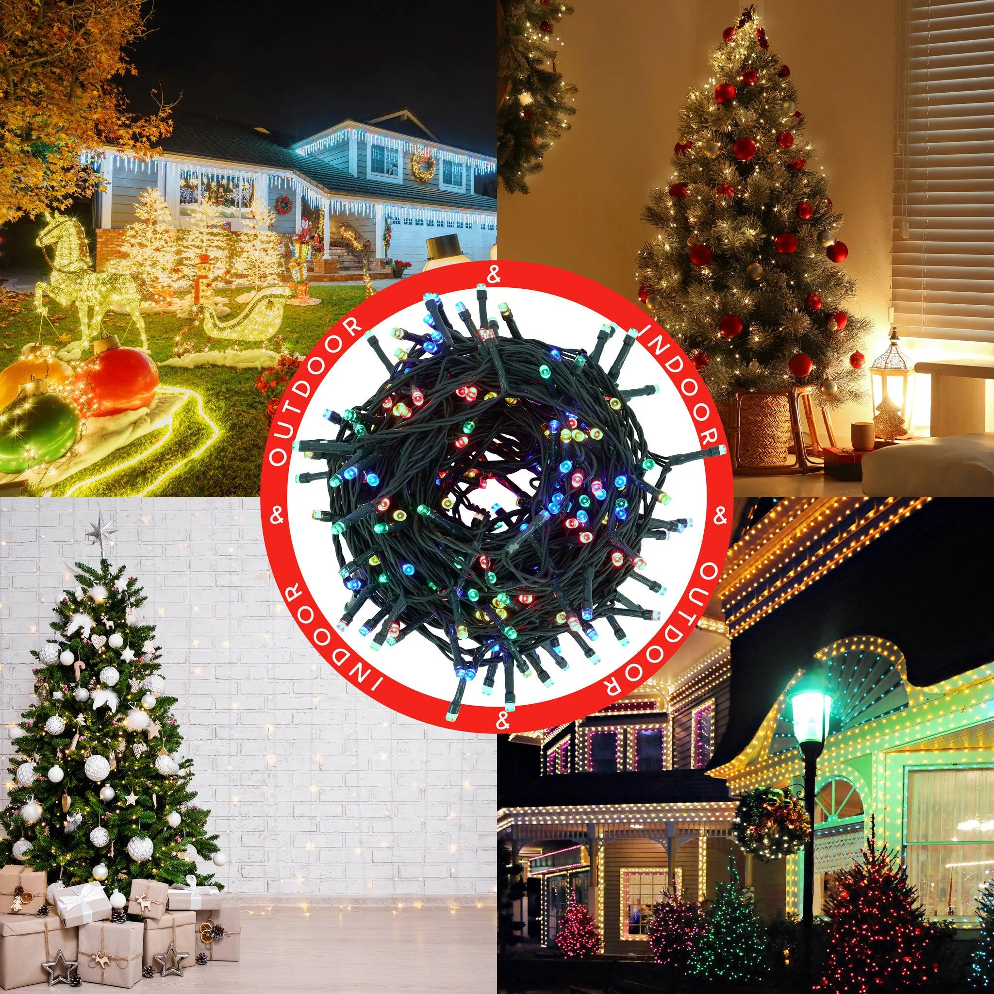 Indoor/Outdoor 8 Function LED Waterproof Fairy Lights with Green Cable (800 Lights - 60M Cable) - Multicoloured