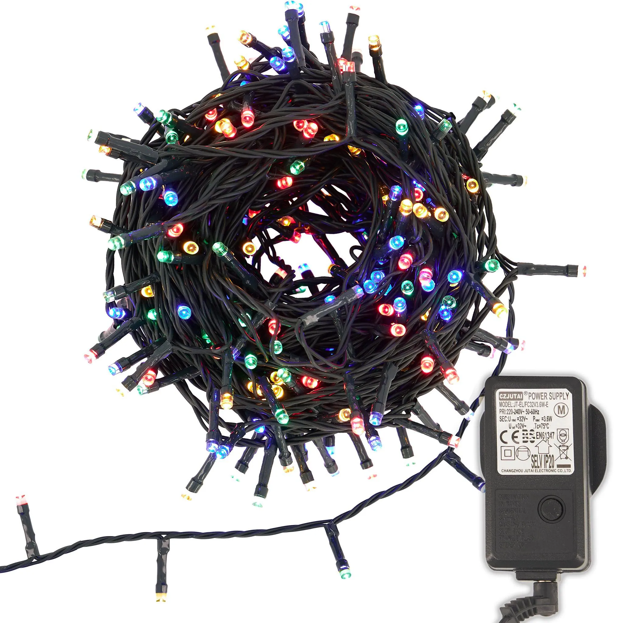 Indoor/Outdoor 8 Function LED Waterproof Fairy Lights with Green Cable (800 Lights - 60M Cable) - Multicoloured