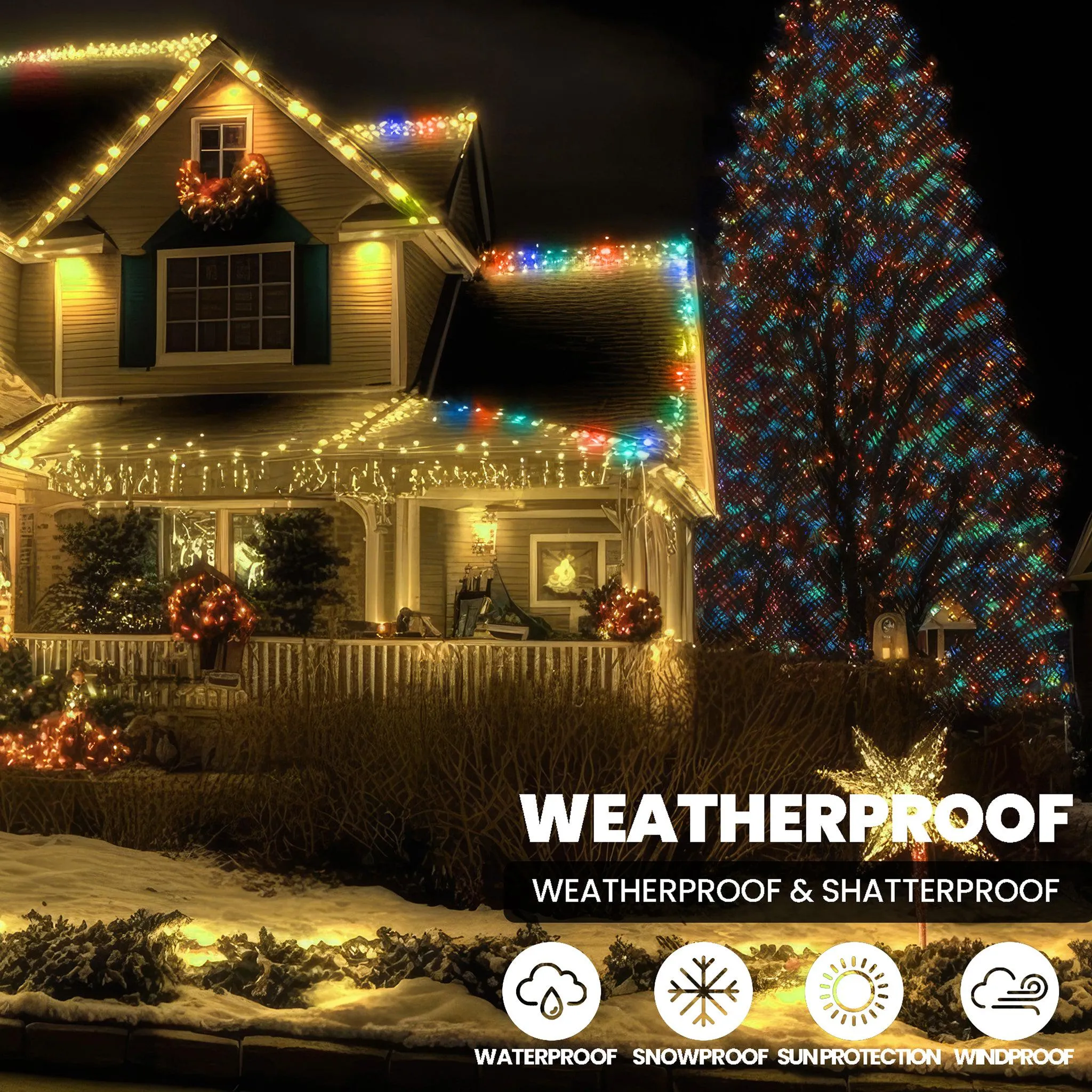 Indoor/Outdoor 8 Function LED Waterproof Fairy Lights with Green Cable (800 Lights - 60M Cable) - Multicoloured