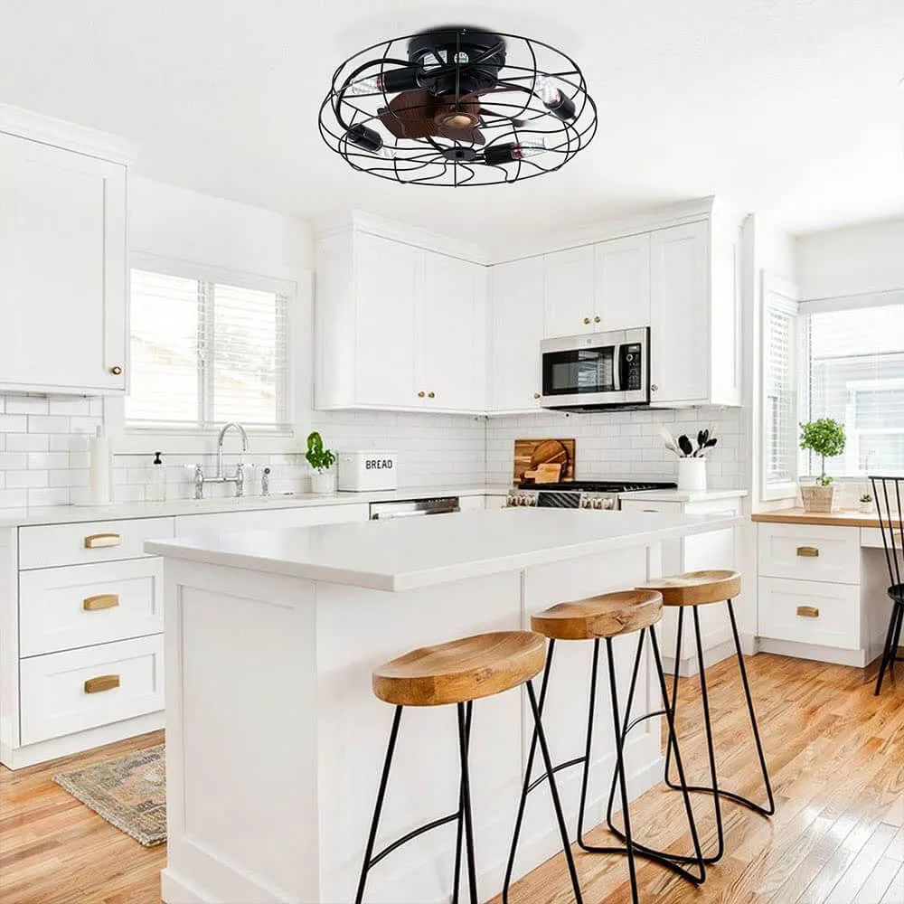 Industrial Style Caged Ceiling Fan with Lights