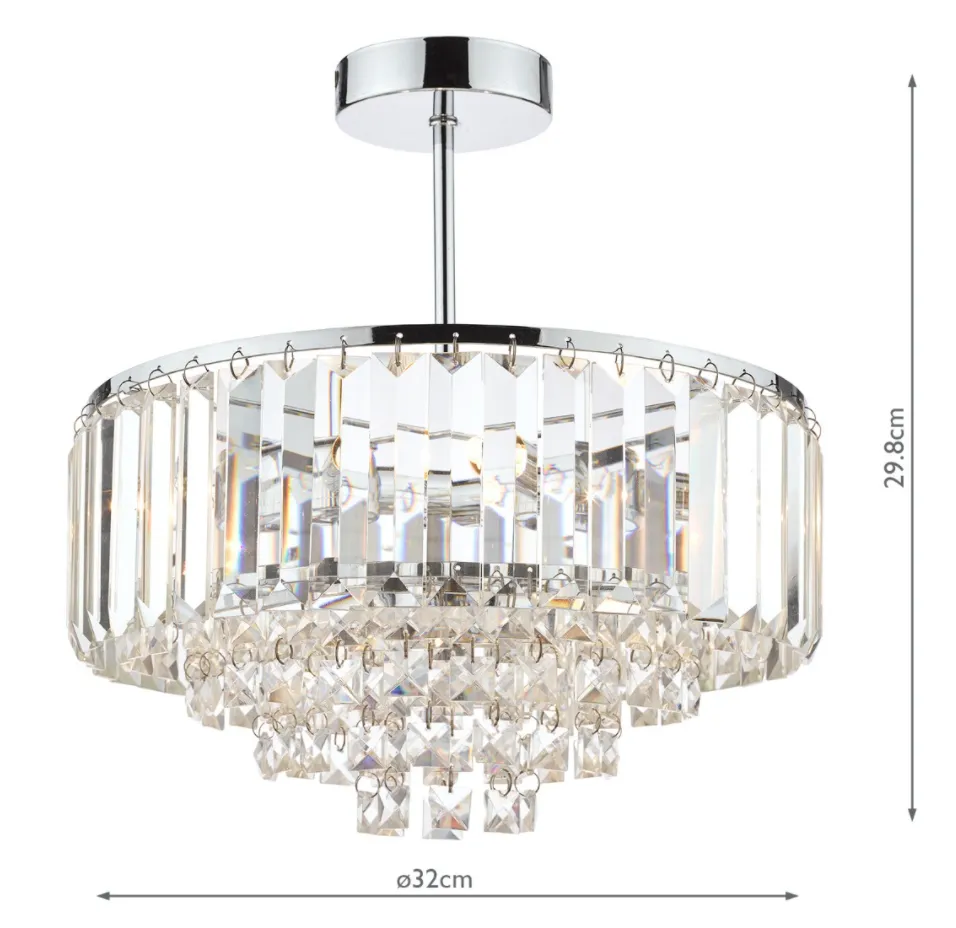 Laura Ashley Vienna, Semi Flush Crystal Ceiling Light, Chrome (Small) - ID 11337