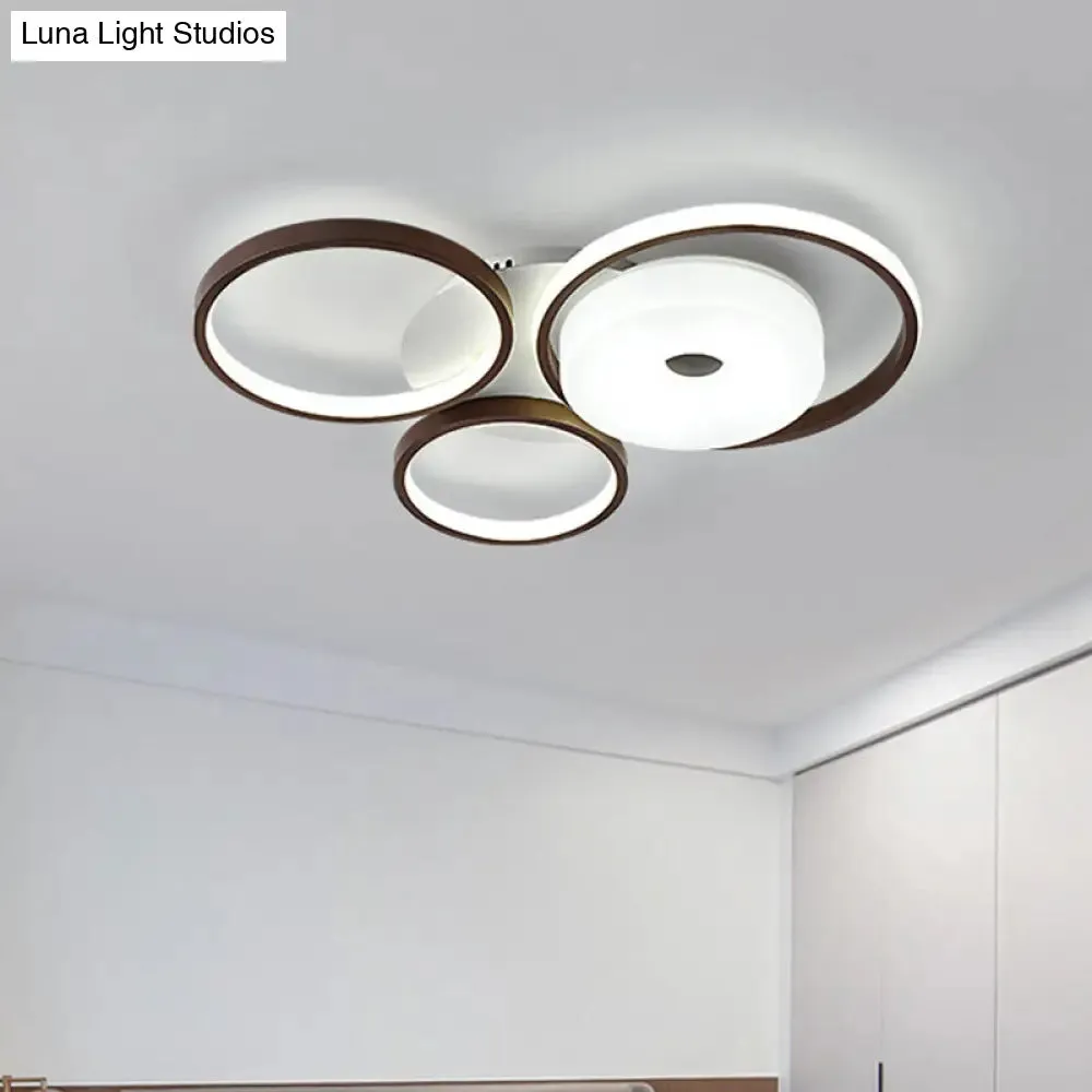 LED Coffee Flush Mount Ceiling Light with Minimal Acrylic Shade in White, 16"/19.5" Wide