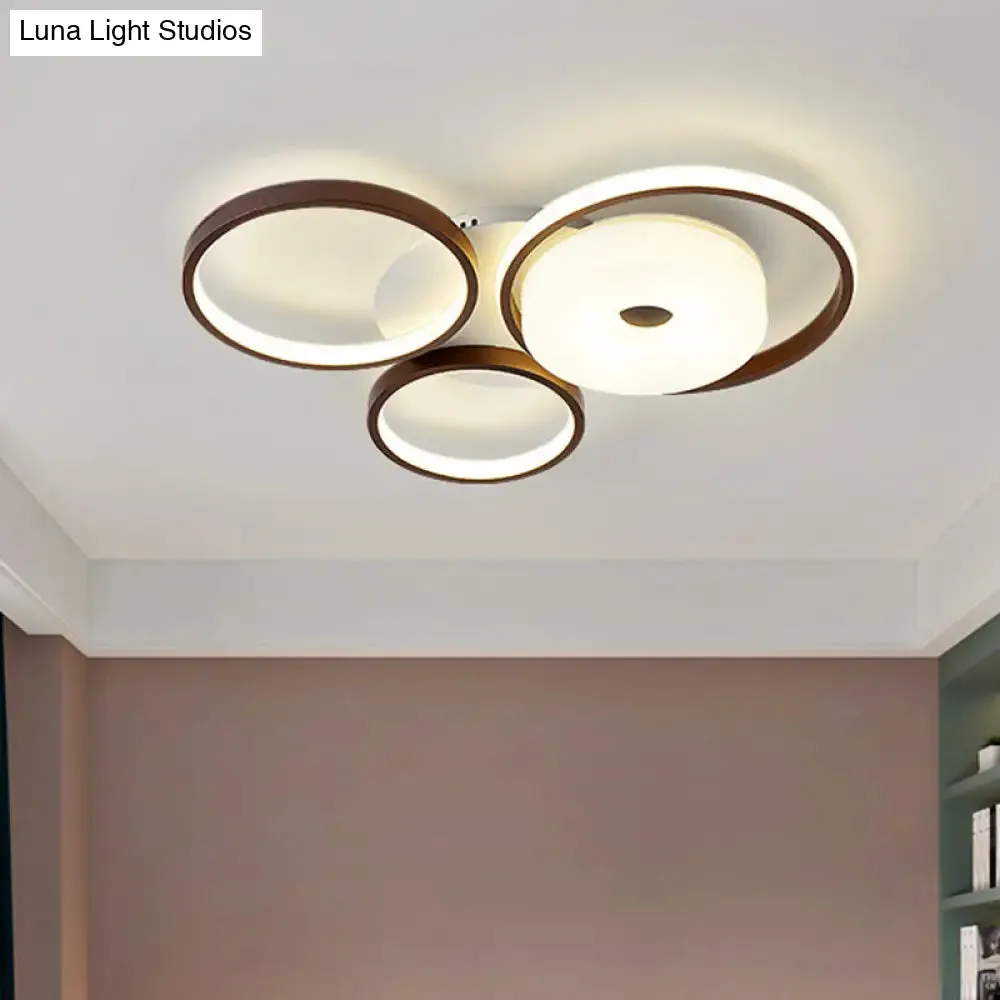 LED Coffee Flush Mount Ceiling Light with Minimal Acrylic Shade in White, 16"/19.5" Wide