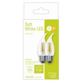 LED Light Bulbs, Soft White, Clear, 500 Lumens, 5-Watts, 2-Pk.