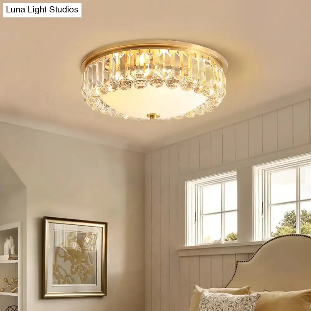 LED Modern Crystal Flush Mount Ceiling Light in Gold, Ideal for Bedroom