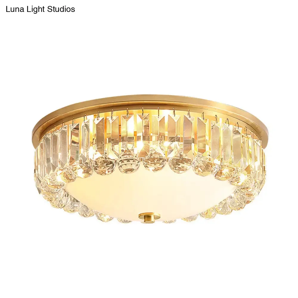 LED Modern Crystal Flush Mount Ceiling Light in Gold, Ideal for Bedroom