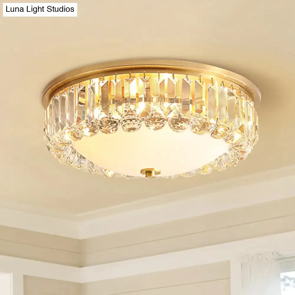 LED Modern Crystal Flush Mount Ceiling Light in Gold, Ideal for Bedroom