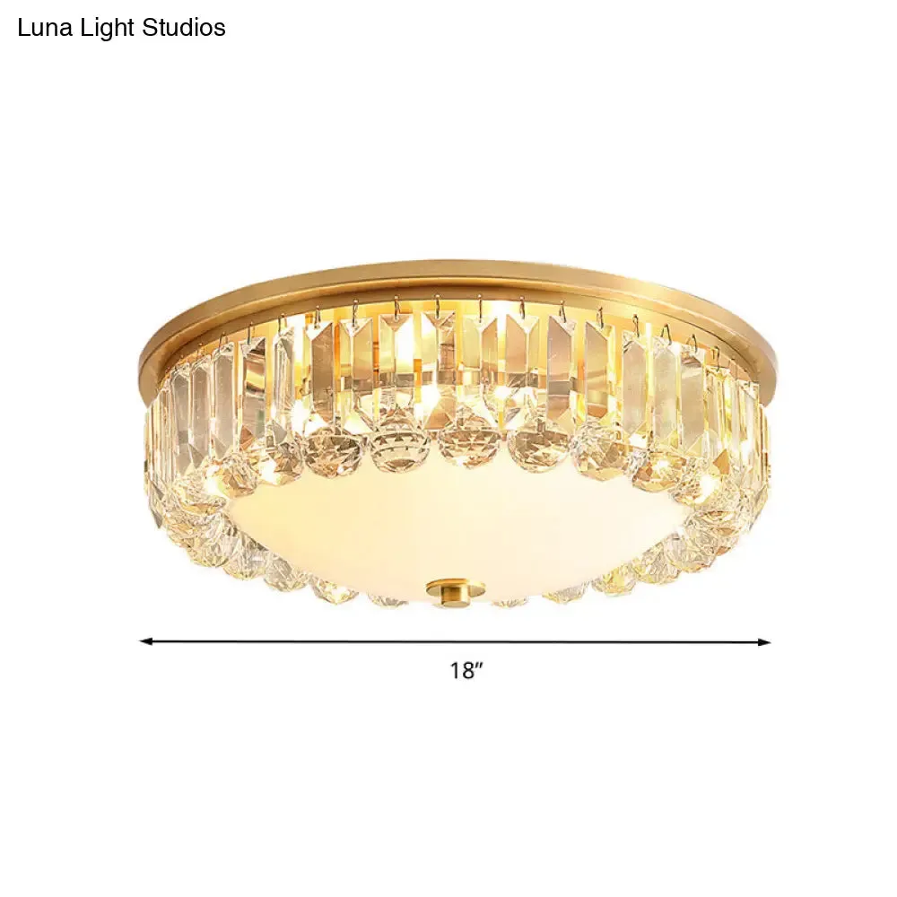 LED Modern Crystal Flush Mount Ceiling Light in Gold, Ideal for Bedroom