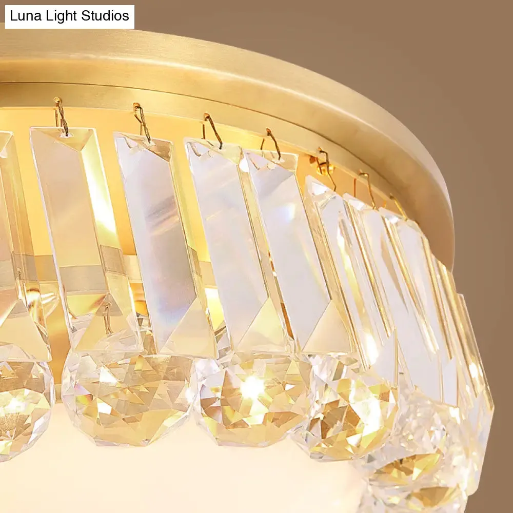 LED Modern Crystal Flush Mount Ceiling Light in Gold, Ideal for Bedroom