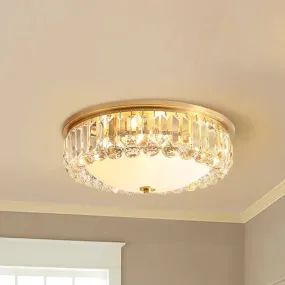 LED Modern Crystal Flush Mount Ceiling Light in Gold, Ideal for Bedroom