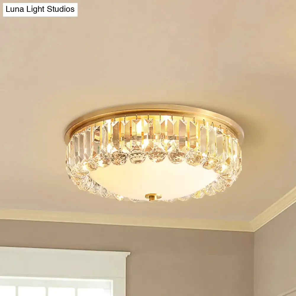 LED Modern Crystal Flush Mount Ceiling Light in Gold, Ideal for Bedroom