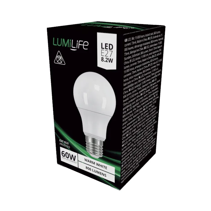 LUMiLiFe 8.2W E27 Standard GLS LED Bulb - 806lm - 2700K