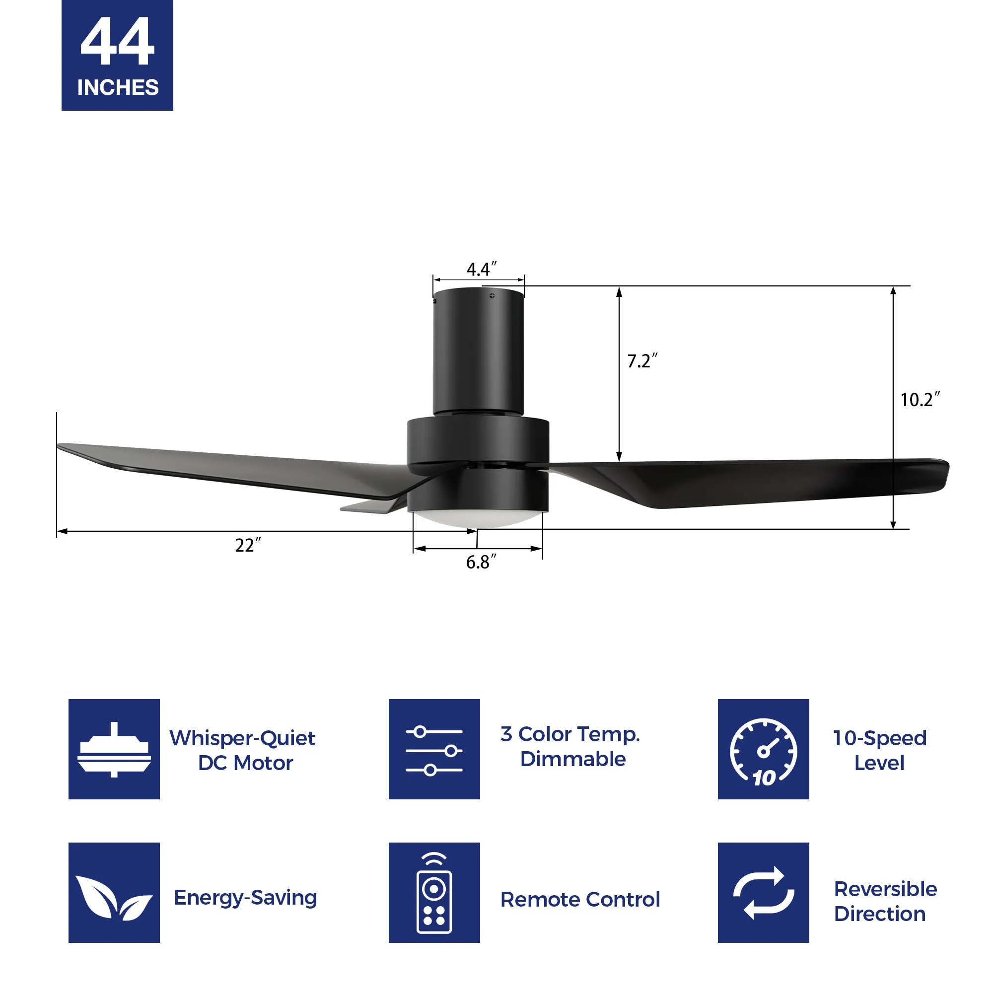 Marion Low Profile Ceiling Fan with Light and Remote 44 Inch