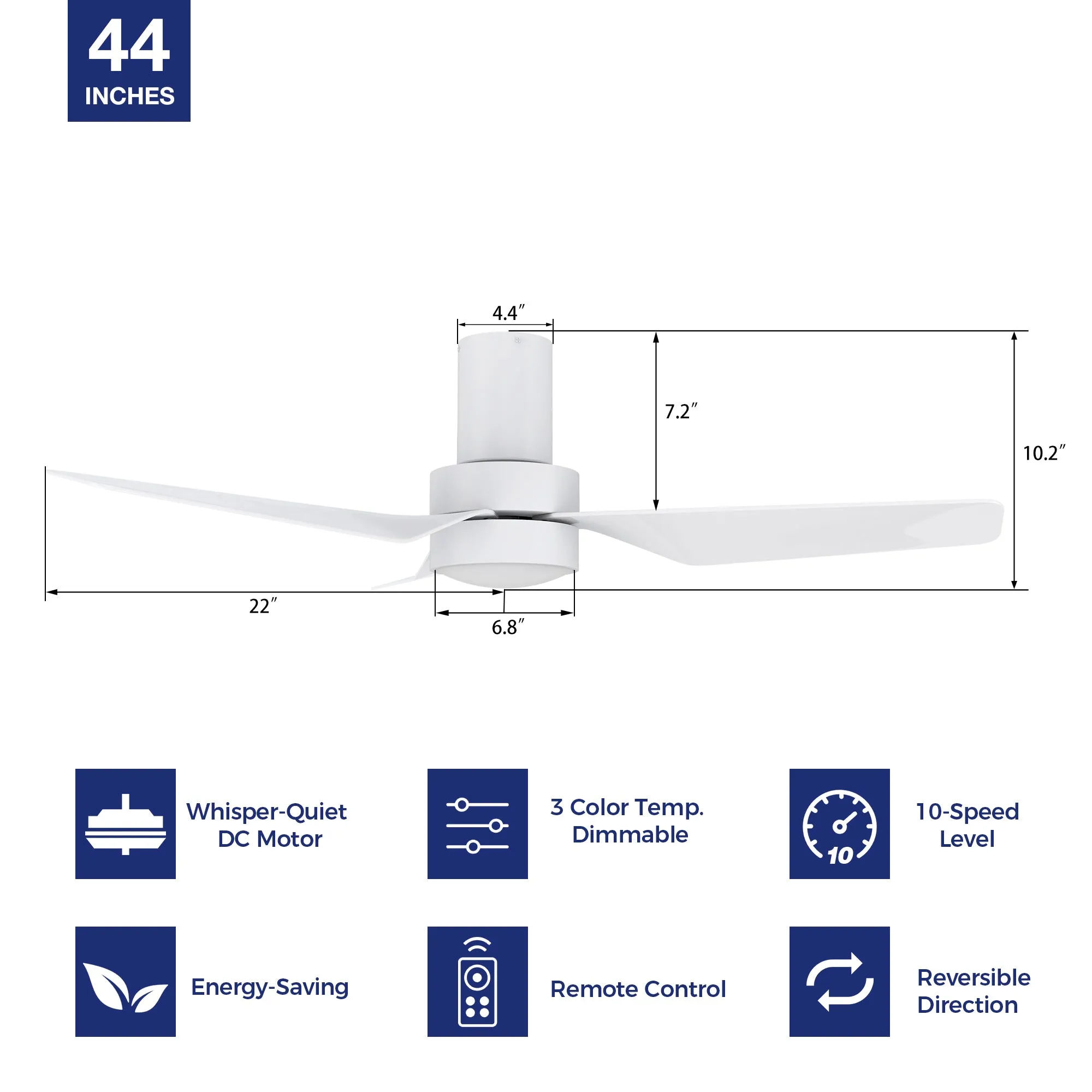 Marion Low Profile Ceiling Fan with Light and Remote 44 Inch