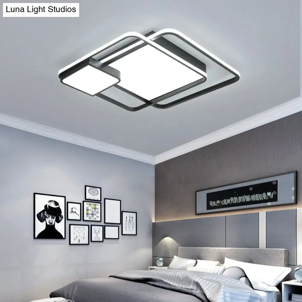 Minimalist Black LED Flush Mount Ceiling Light Fixture for Bedroom - Square Acrylic