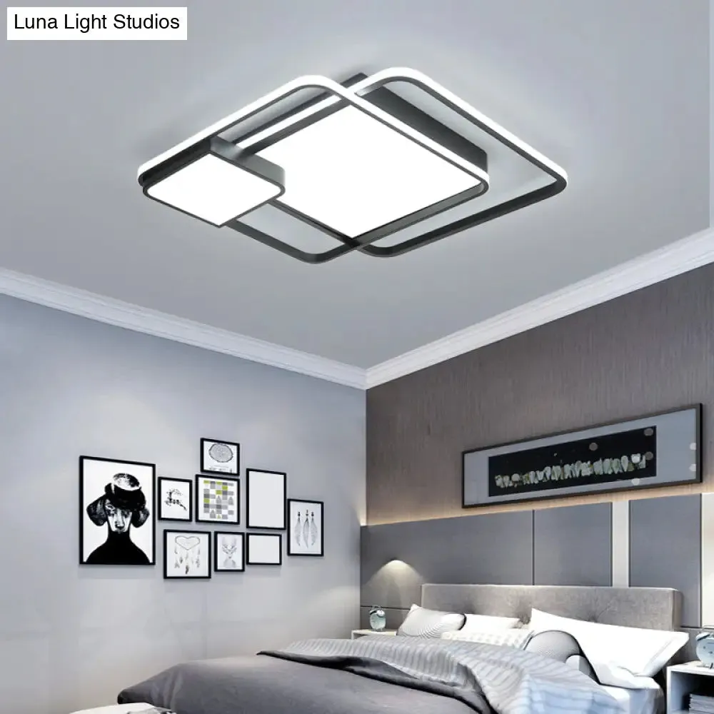 Minimalist Black LED Flush Mount Ceiling Light Fixture for Bedroom - Square Acrylic