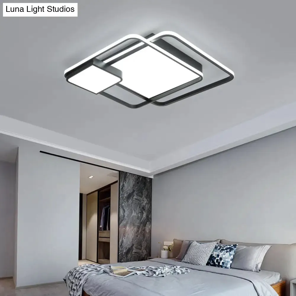 Minimalist Black LED Flush Mount Ceiling Light Fixture for Bedroom - Square Acrylic