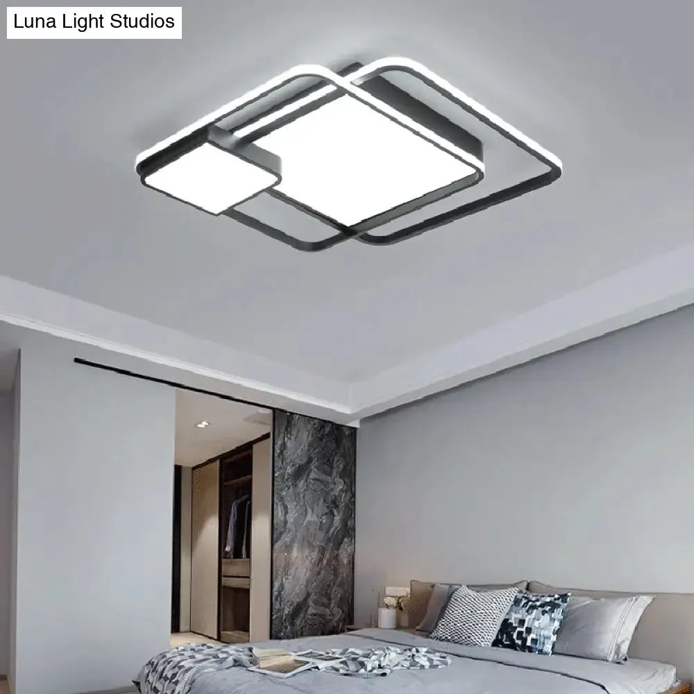 Minimalist Black LED Flush Mount Ceiling Light Fixture for Bedroom - Square Acrylic