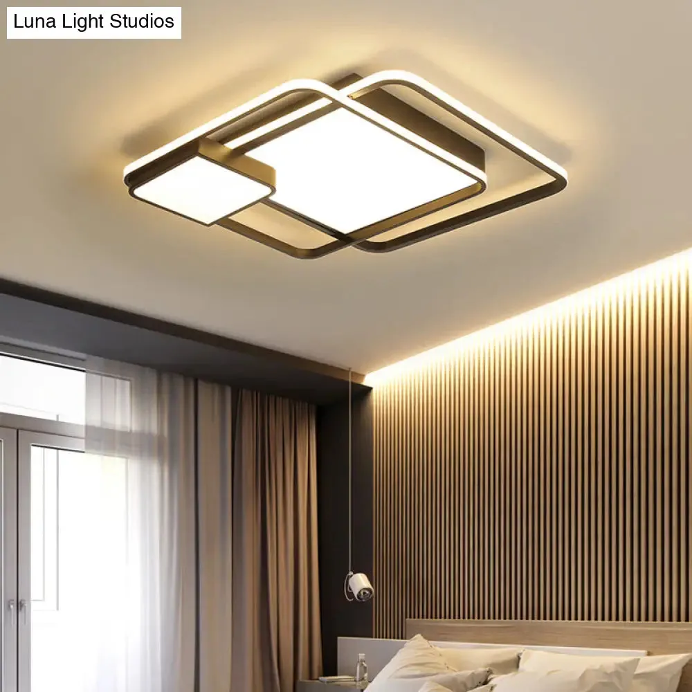 Minimalist Black LED Flush Mount Ceiling Light Fixture for Bedroom - Square Acrylic