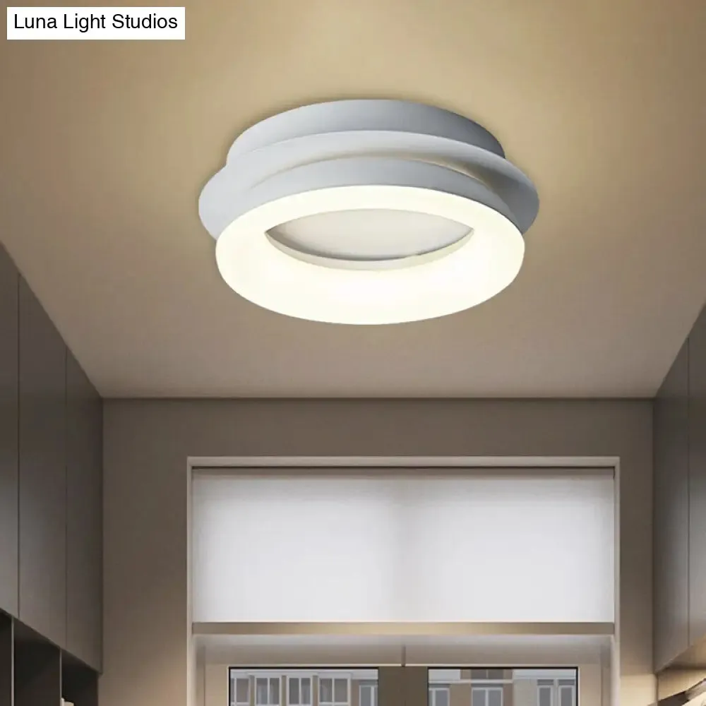 Minimalist Metal LED Ceiling Pendant Light - White Round/Square Flush Mount for Bedroom in Warm/Natural Light