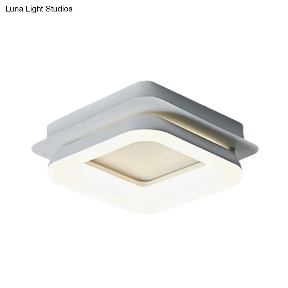 Minimalist Metal LED Ceiling Pendant Light - White Round/Square Flush Mount for Bedroom in Warm/Natural Light