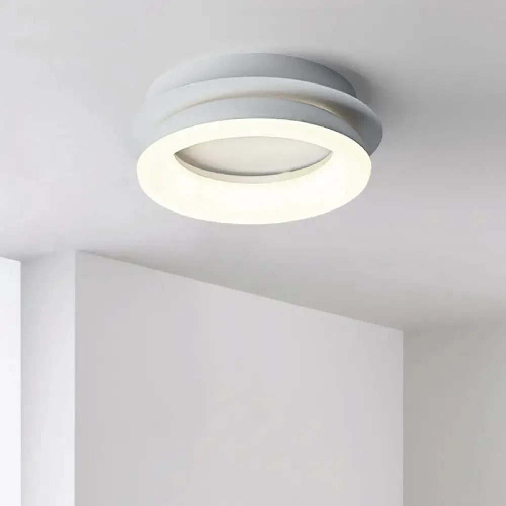 Minimalist Metal LED Ceiling Pendant Light - White Round/Square Flush Mount for Bedroom in Warm/Natural Light