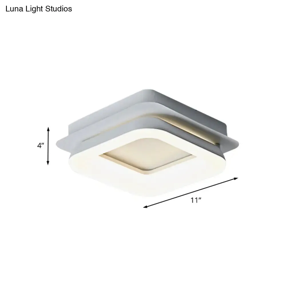 Minimalist Metal LED Ceiling Pendant Light - White Round/Square Flush Mount for Bedroom in Warm/Natural Light