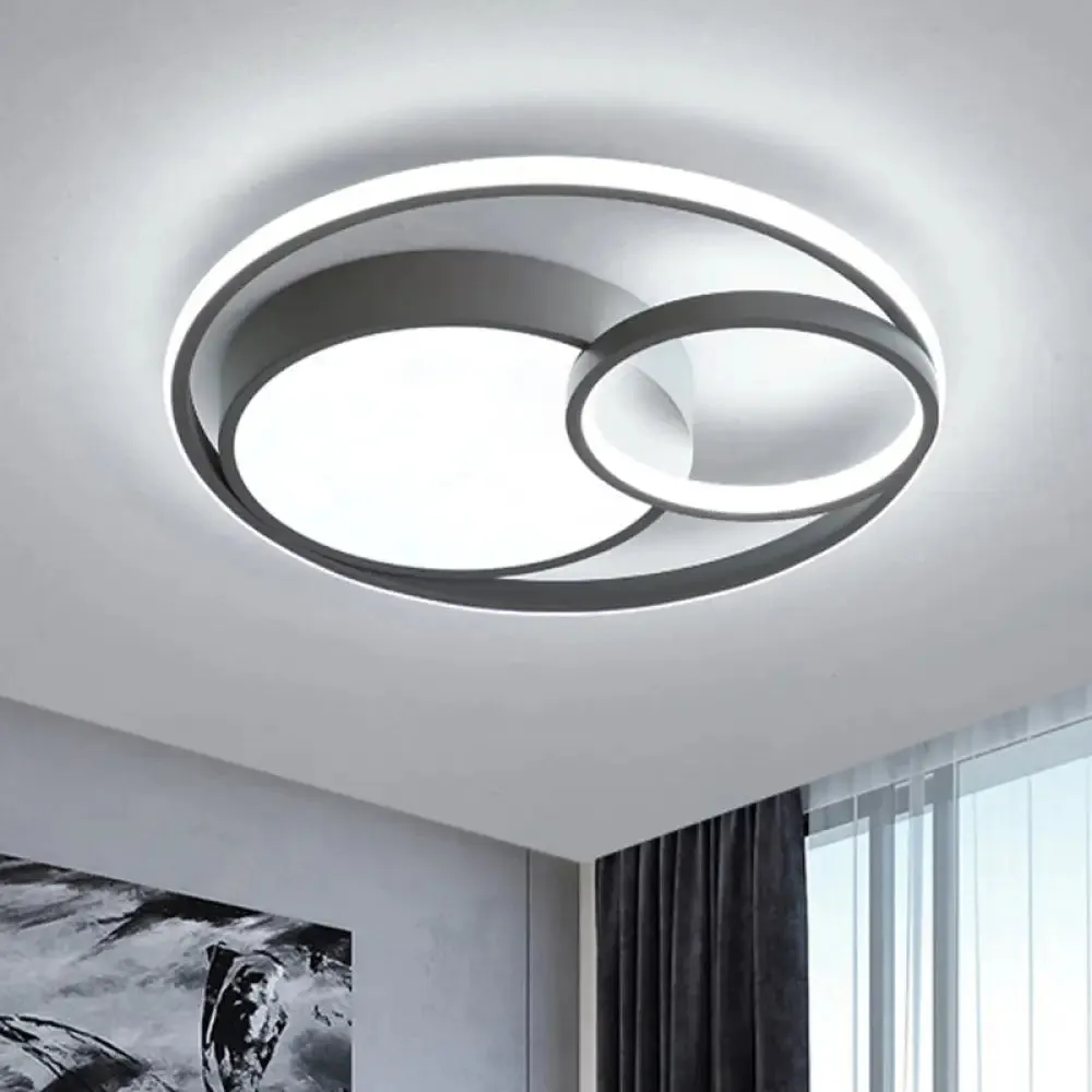 Modern Acrylic Ring Flushmount LED Ceiling Light in Gray/White/Black with Warm/White/3 Color Lighting"