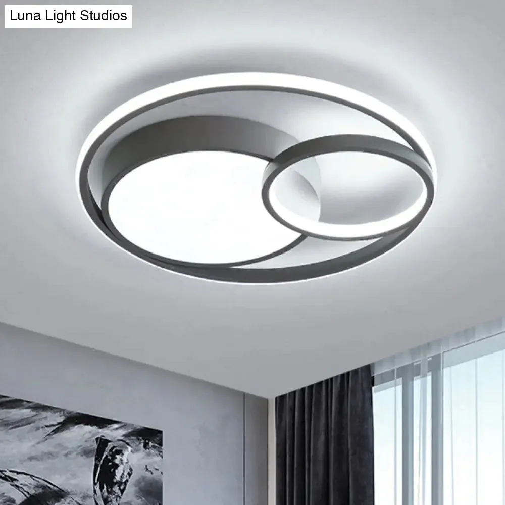 Modern Acrylic Ring Flushmount LED Ceiling Light in Gray/White/Black with Warm/White/3 Color Lighting"