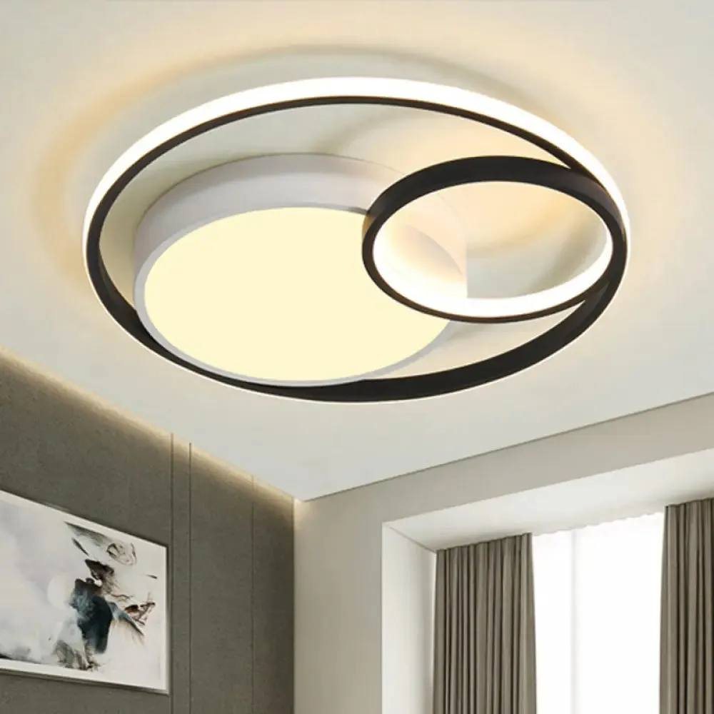 Modern Acrylic Ring Flushmount LED Ceiling Light in Gray/White/Black with Warm/White/3 Color Lighting"