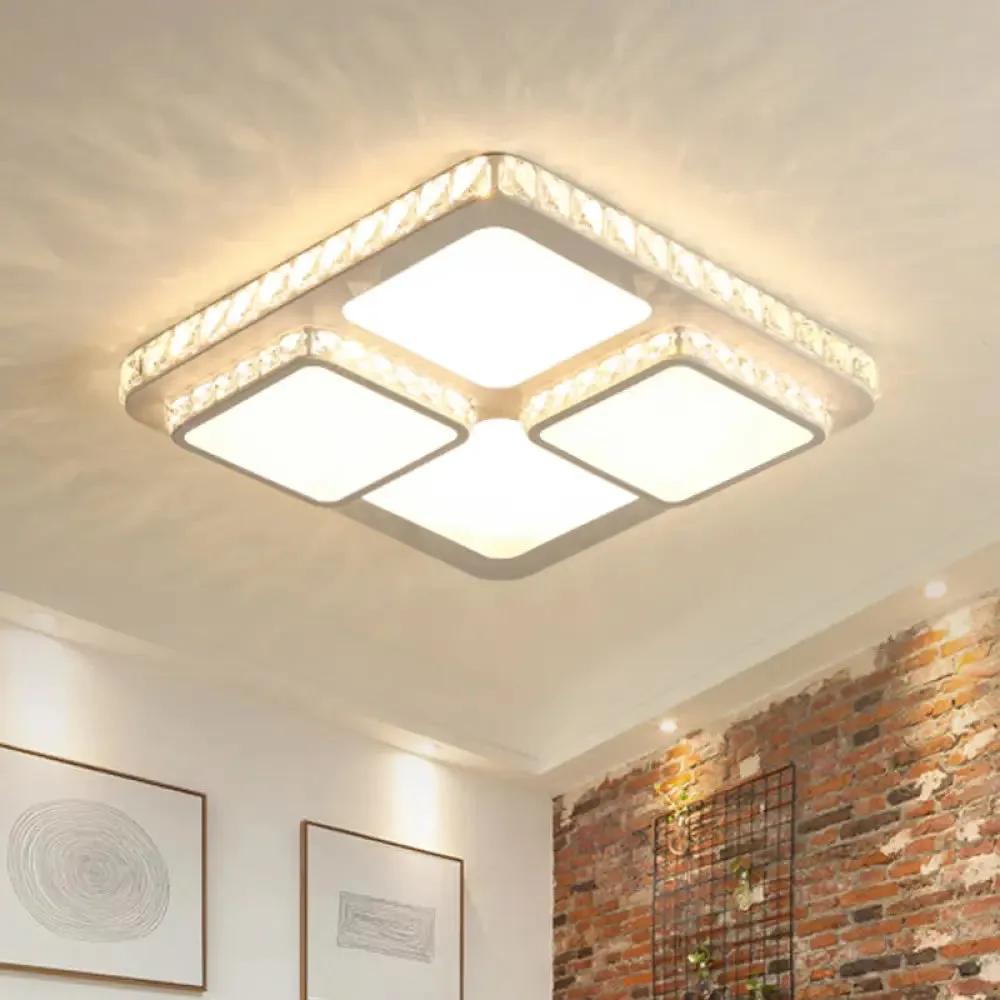 Modern Crystal Block LED White Ceiling Lamp - Splicing Square Flush Light Fixture