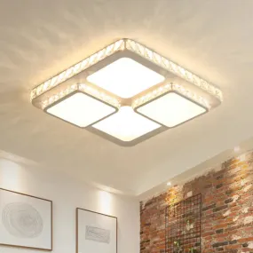 Modern Crystal Block LED White Ceiling Lamp - Splicing Square Flush Light Fixture