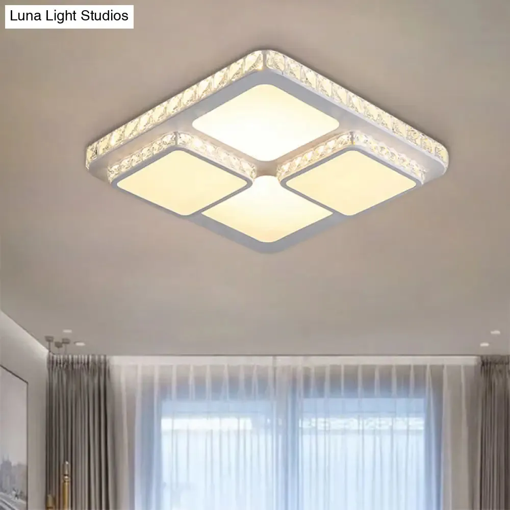 Modern Crystal Block LED White Ceiling Lamp - Splicing Square Flush Light Fixture