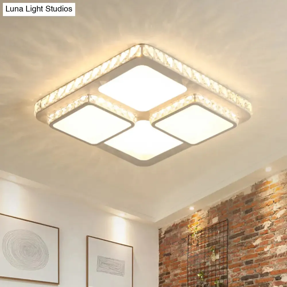 Modern Crystal Block LED White Ceiling Lamp - Splicing Square Flush Light Fixture