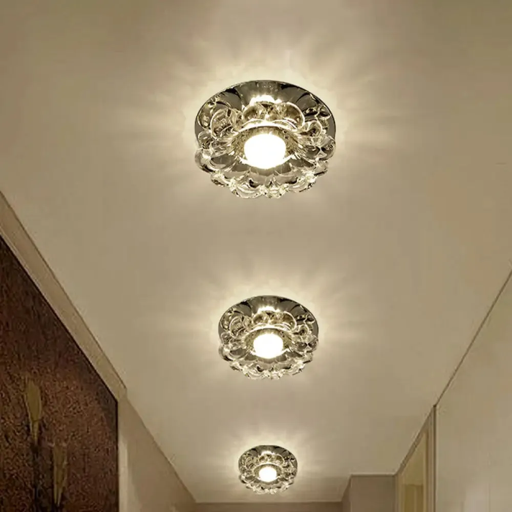 Modern Crystal Clear LED Flush Mount Light for Hallways and Corridors