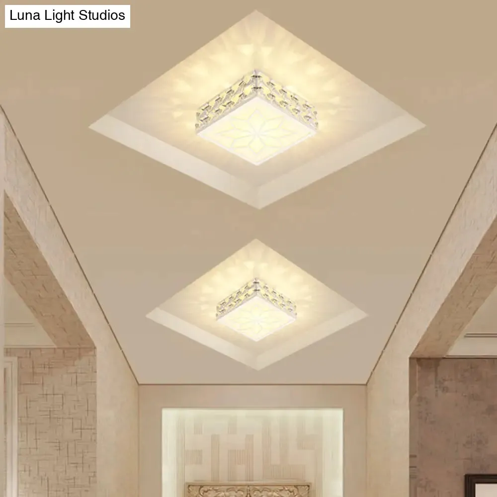 Modern Crystal Inserted Gold Finish LED Flush Mount Ceiling Light for Aisle