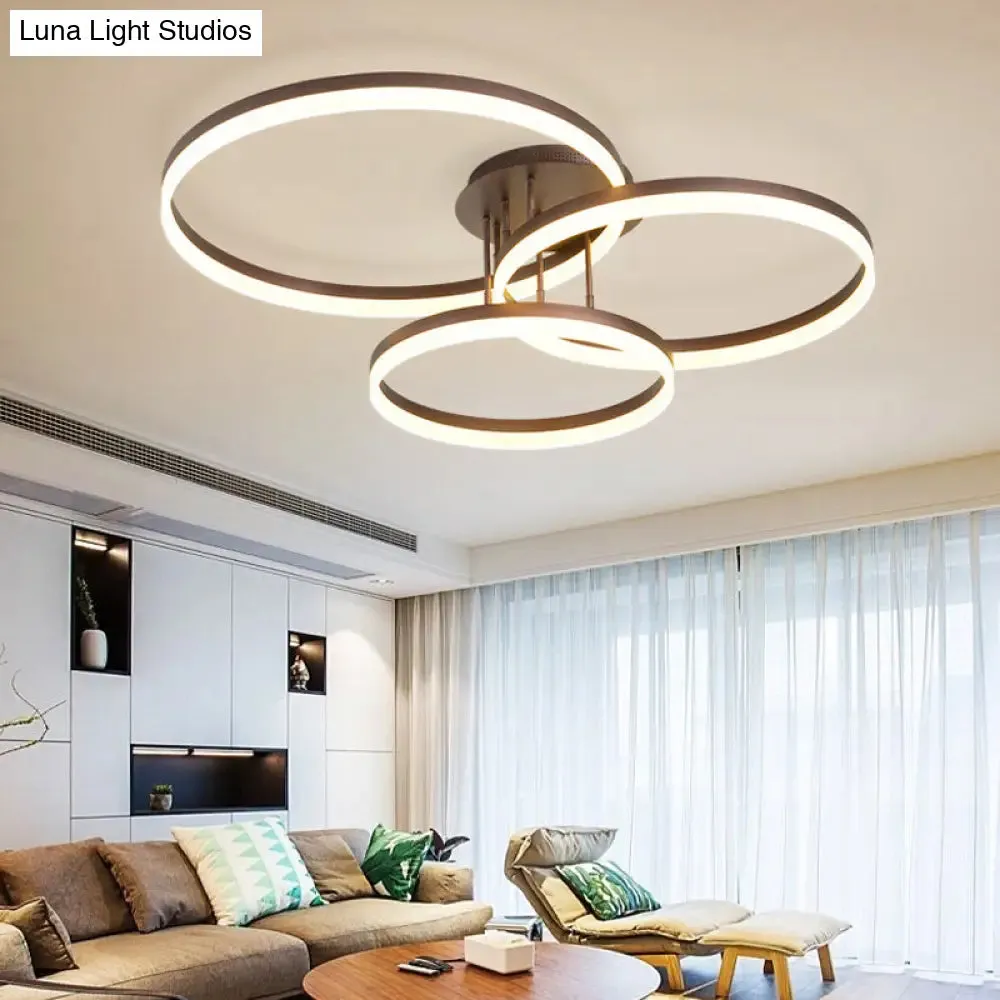 Modern LED Acrylic Ceiling Light Fixture - Brown Semi Flush Mount Lamp in 3 Widths & 3 Light Tones