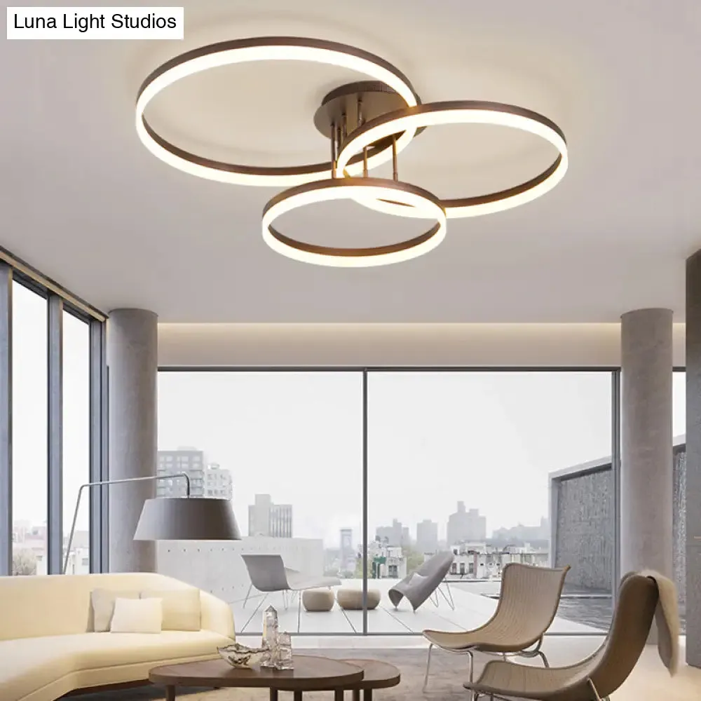 Modern LED Acrylic Ceiling Light Fixture - Brown Semi Flush Mount Lamp in 3 Widths & 3 Light Tones