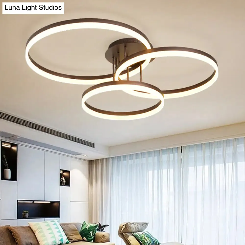 Modern LED Acrylic Ceiling Light Fixture - Brown Semi Flush Mount Lamp in 3 Widths & 3 Light Tones