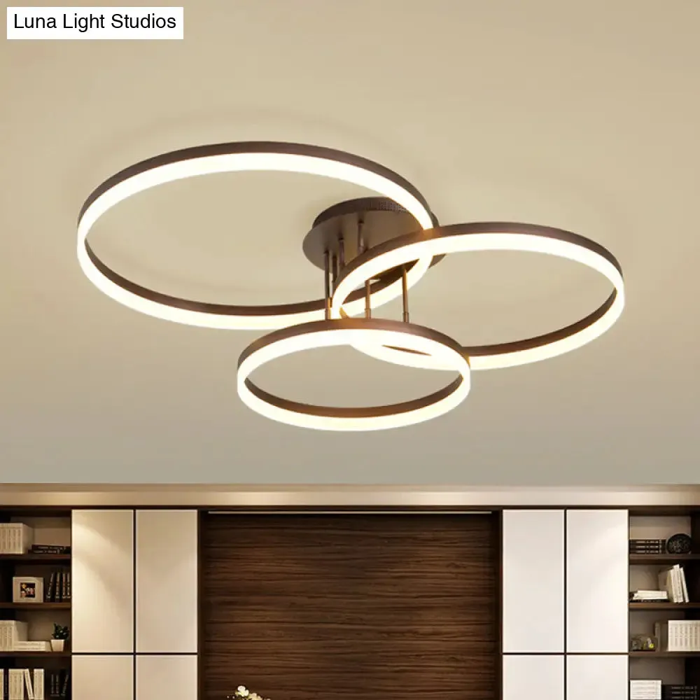 Modern LED Acrylic Ceiling Light Fixture - Brown Semi Flush Mount Lamp in 3 Widths & 3 Light Tones