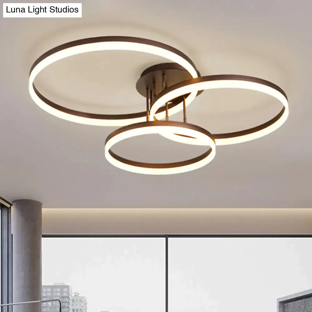 Modern LED Acrylic Ceiling Light Fixture - Brown Semi Flush Mount Lamp in 3 Widths & 3 Light Tones