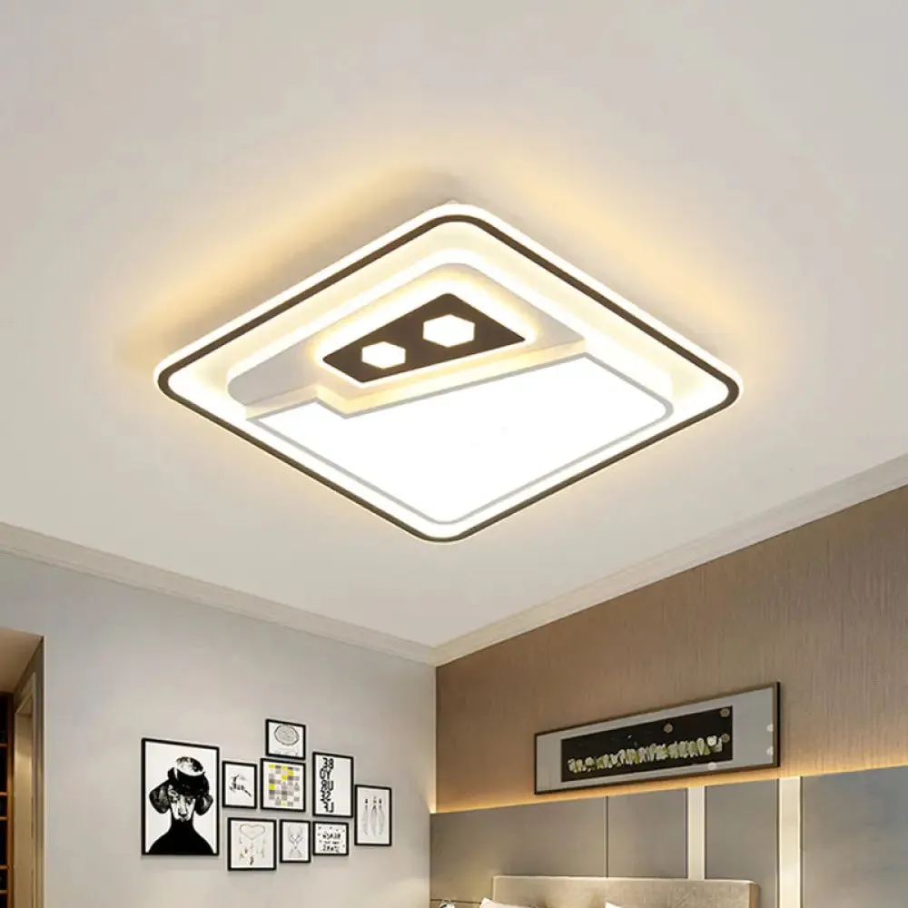 Modern LED Ceiling Flushmount Lamp - Sleek White Square Flush Mounted with Acrylic Shade