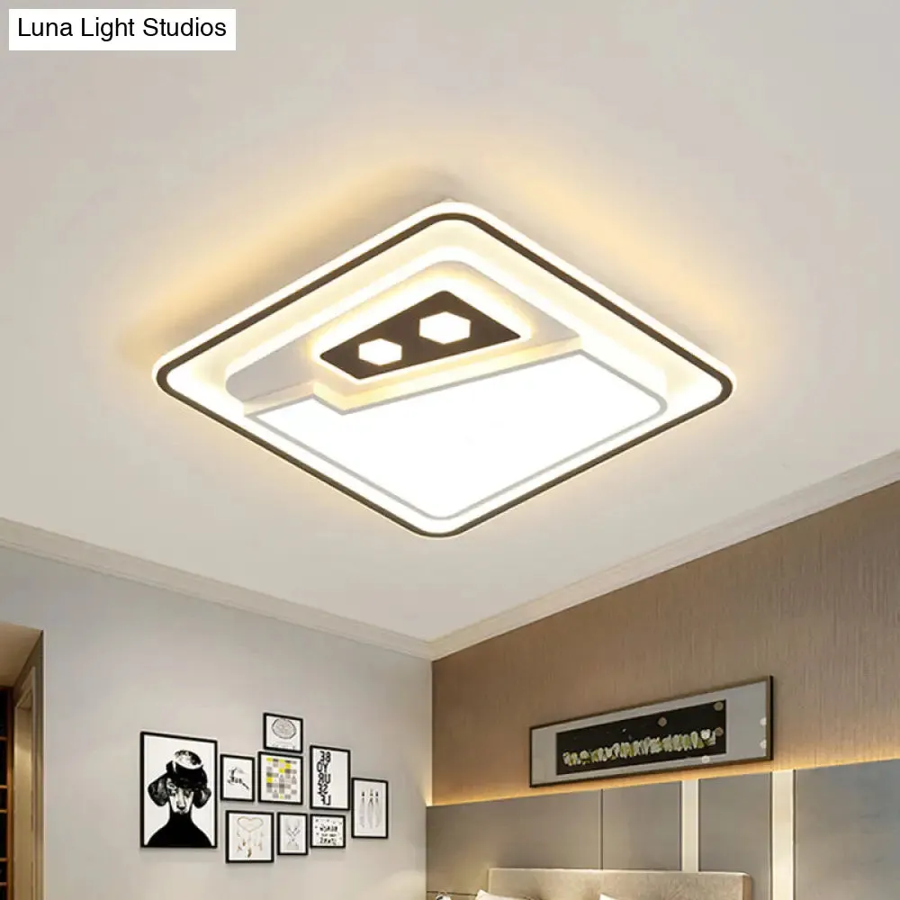 Modern LED Ceiling Flushmount Lamp - Sleek White Square Flush Mounted with Acrylic Shade